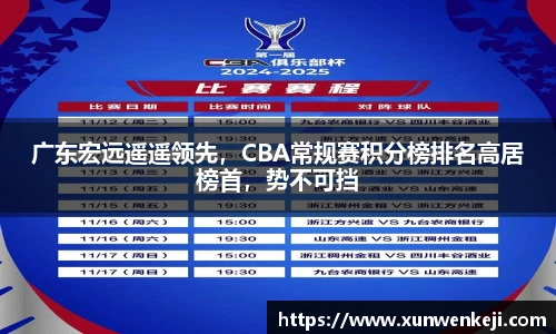 广东宏远遥遥领先，CBA常规赛积分榜排名高居榜首，势不可挡
